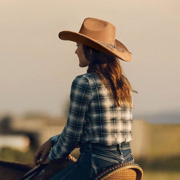 Cowboyhatt för Kvinnor och Män med Formbar Bred Brätte - Filt Cattleman Western Hattar Caramel Brown L XL