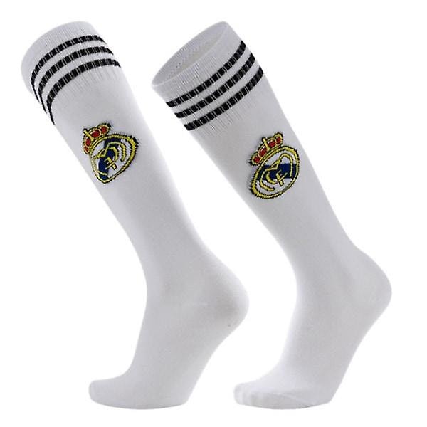 Knähöga fotbollsstrumpor för barn, träningsstrumpor, sportstrumpor, pojkar, studenter, långa strumpor (Vit Real Madrid 30-37 Yards)
