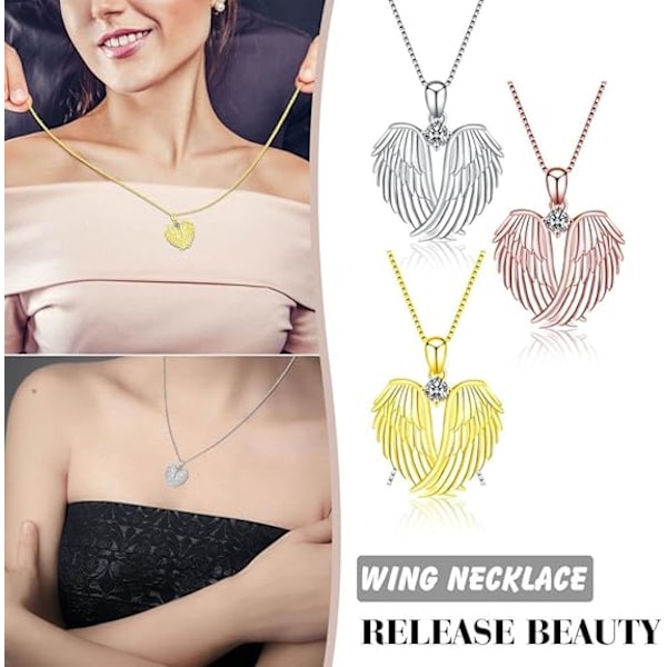 Ängelvingar Halsband Ängel Halsband Silver Smycken Skyddsängel Vingar Hänge Berlock Halsband Smycken Presenter till Kvinnor Flickor Vänner gold