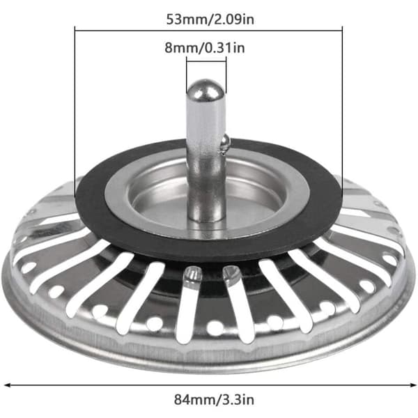 2 st diskho sil/propp för kök/badrum diskho diameter 84 mm med kulkedja, rostfritt stål