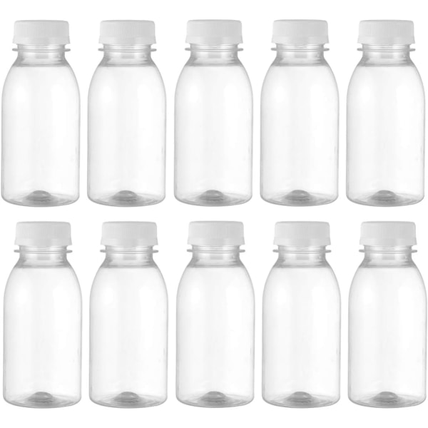 10 stk 250 ml mælkeflasker med låg, transparente beholdere i plast, saftflasker, beholdere til fester, hjem, udendørs, rejser