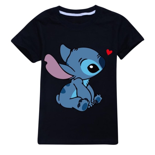 Lilo & Stitch Boys Girls T-shirt Grafiskt print T-shirt Kortärmad Casual Child Top Black 150cm