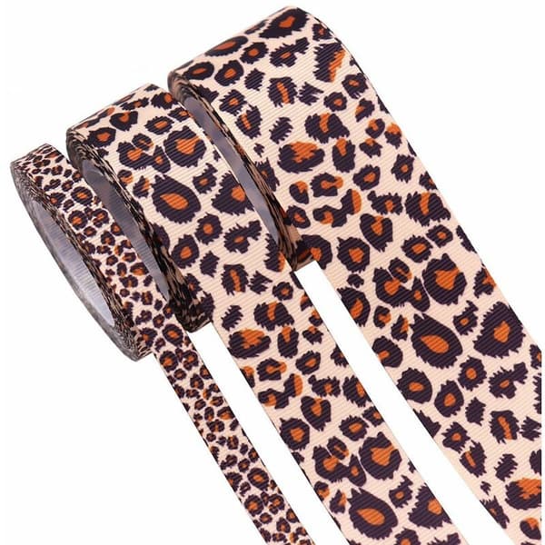 3 st Grosgrain Leopardtryckt Band för Hårrosetter Pannbandstillverkning och Förpackning