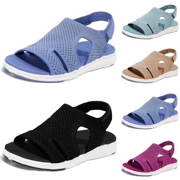 Dames bløde tå Mesh Overdel Sandaler Walking Cross-Strap Sko . Sort 41 Black
