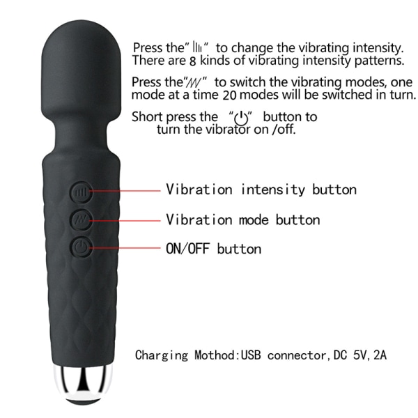 (Labor Day-kampanj!) Sladdlös massageapparat 8 kraftfulla hastigheter 20 vibrationslägen Svart Rosa