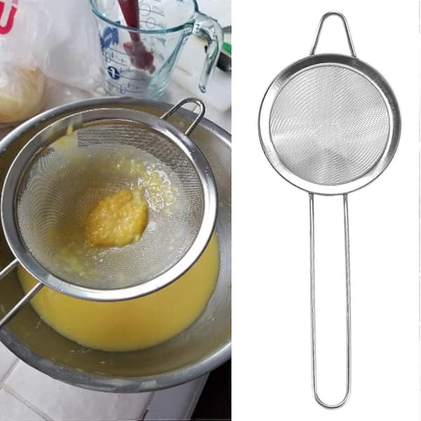 Tesil, 8,4 cm finmasket sil i rustfritt stål med håndtak for siling, drenering og skylling