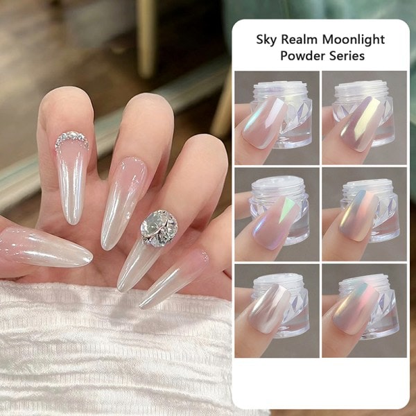 Månsken Nagelglitterpulver Vit Dammpigment Krom Spegel A1