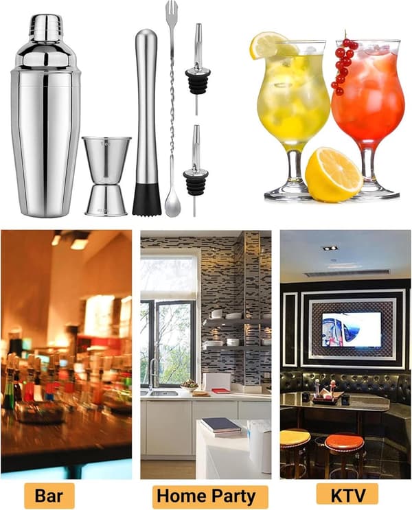 Cocktailshaker i rustfrit stål - 6-delt sæt - Cocktail sæt - Cocktailshaker (750 ml)