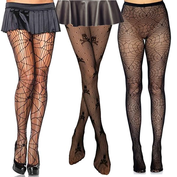 3 par Halloween Spidernet-strømper Strømpebukser Black Big Skull A