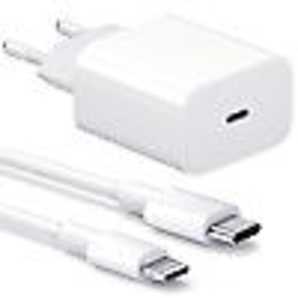 2-pak - iPhone-lader Adapter+Kabel 20W USB-C Hurtiglader Hvid one size