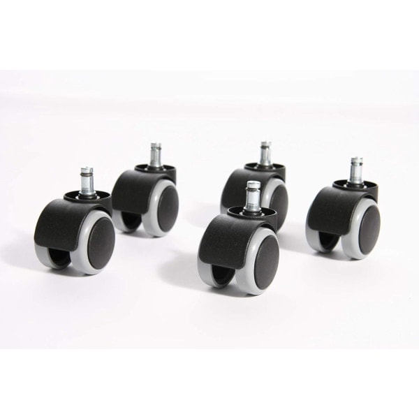 5-pack, hårda golvhjul för kontorsstol, set = 5 hjul för skrivbordsstol, svart, stiftstorlek 10mm, diameter 50mm