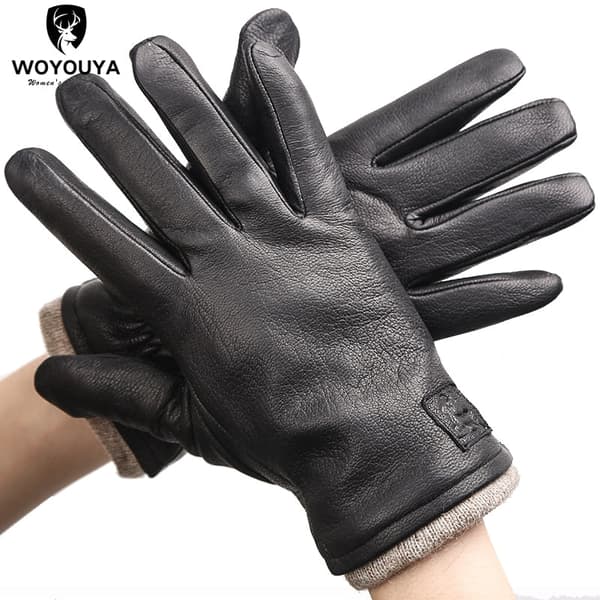 Sorte vinterhandsker i ægte læder til mænd, Varme vinterhandsker til mænd, simple handsker i hjorteskind til mænd - 8011A Black Black 11