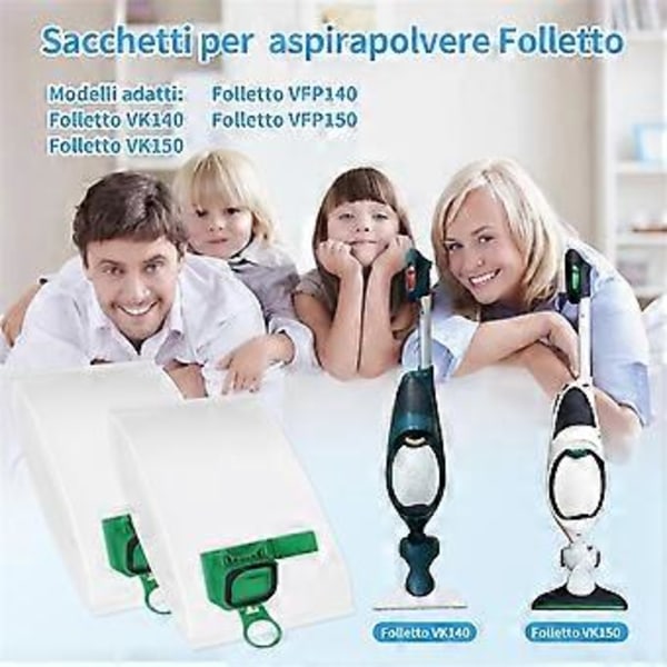 10 kpl pölynimuripusseja Vorwerk Kobold VK140 VK150 FP140 FP150 -malleihin, sisältää 2 suodatinta