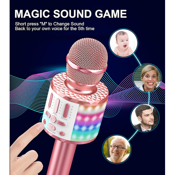 Karaokemikrofon, Trådlös Bluetooth-mikrofon för Barn med LED, Bärbar Karaokemaskin för Sång, KTV, Högtalare och Inspelning