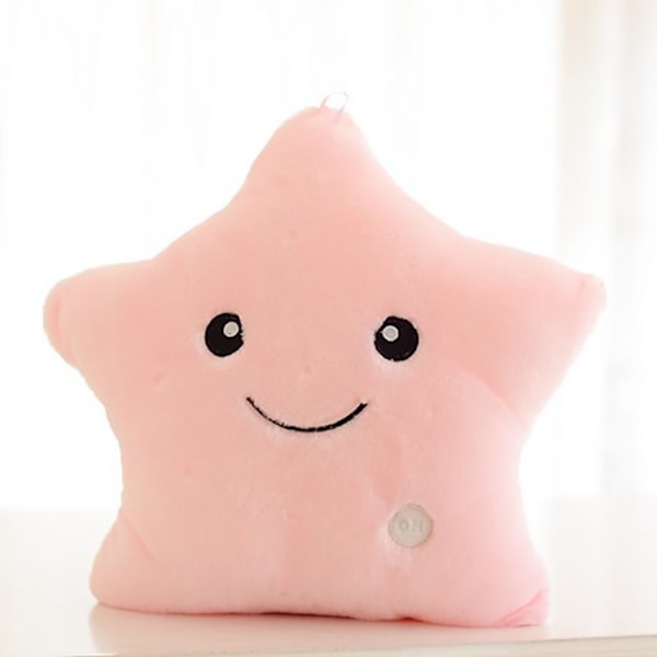 CHRISTMAS PILLOW GIFT LED LIGHT PLUSH TOYS HOT COLORFUL STARS BIRTHDAY NEWYEAR(Pink)