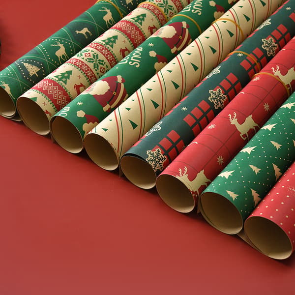 8-pakke med 8 mønstre julepapir Tomte