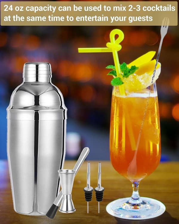 Cocktailshaker i rustfrit stål - 6-delt sæt - Cocktail sæt - Cocktailshaker (750 ml)