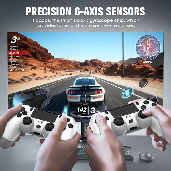 Trådløs controller 2-pak til PS4/Slim/Pro, controllere til PlayStation 4 med dobbelt vibration/3,5 mm lyd/ladeport og 2 stk. kabler, hvid white