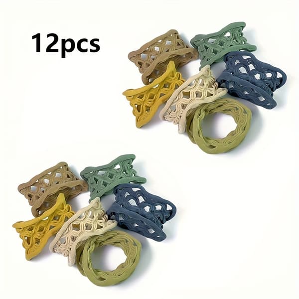 12 st Mode Mesh Sömlösa Elastiska Hårband | Hög Elasticitet, Tyg, Minimalistisk Stil, Enfärgad 12pcs D style