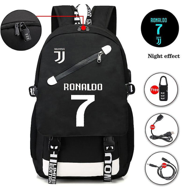 Ronaldo USB-reppu Koululaukku Teini-ikäisille Jalkapalloilijoille