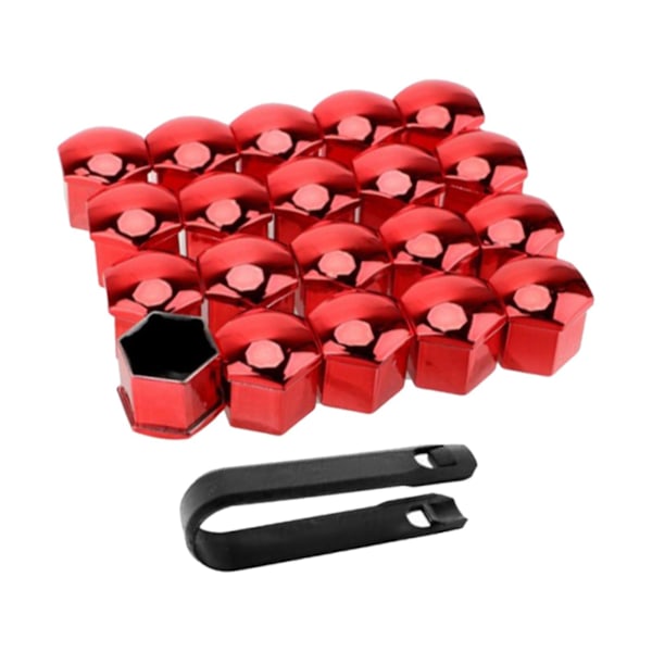 (Spesialkampanje) 20 stk. hjulmutterdeksler for bil, rustsikre felgdeksler, hjulmuttere, sølv, 17 mm Rød 17mm Optional Red 17mm