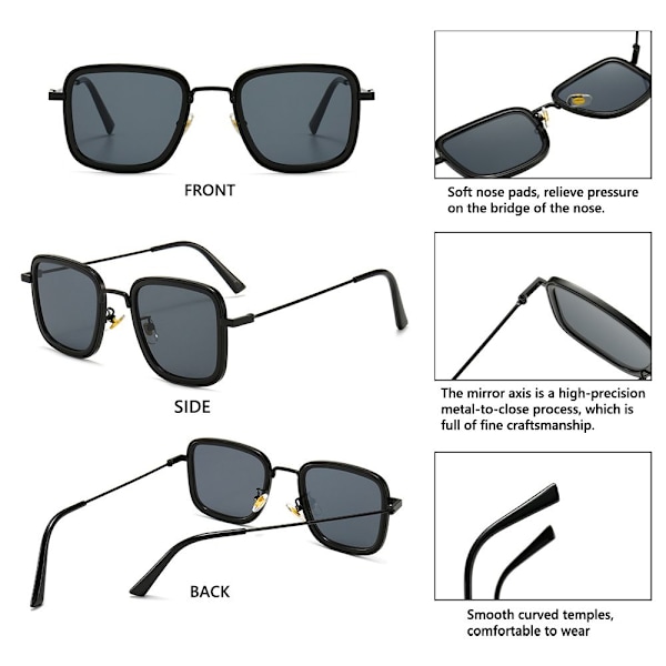Vintage Metal Steampunk Solbriller Stilful Retro Shades UV400 Briller Silver-Black