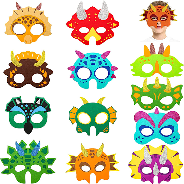 Dinosauriemasker, 12-pack dinosauriemasker, barnens maskerad