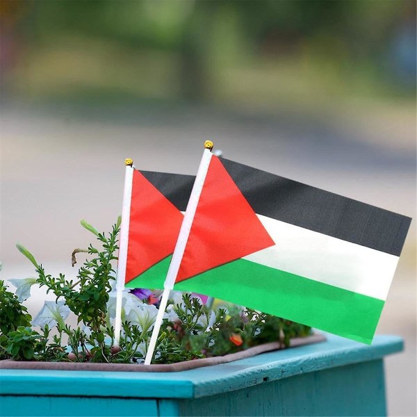 50 st Palestina Flagga Liten Med Stång, 14x21cm Palestina Hand Viftande Flagga - Dubbelsidig Fin Handhe