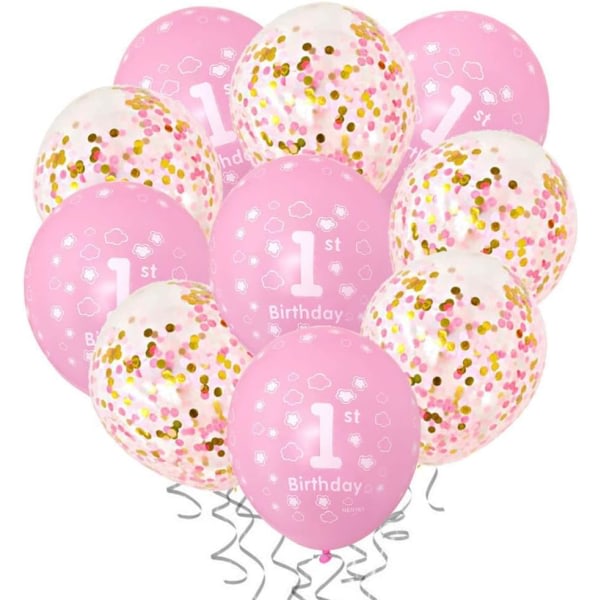 1. pige Grattis på födelsedagen Balloner Første rosa fødselsdagsfest dekorationer
