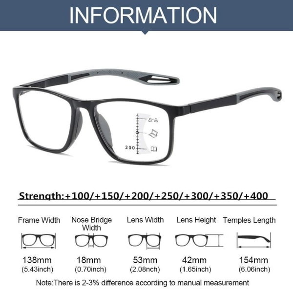 Anti-blått ljus Läsglasögon Fyrkantiga glasögon TRANSPARENT transpa transparent Strength 200