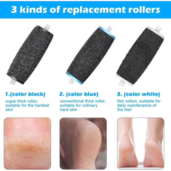 [10 stk] Reserve-ruller kompatible med Scholl Velvet Smooth, 3 typer af grovhed, pimpsten refill elektrisk fodfil, til elektrisk fod
