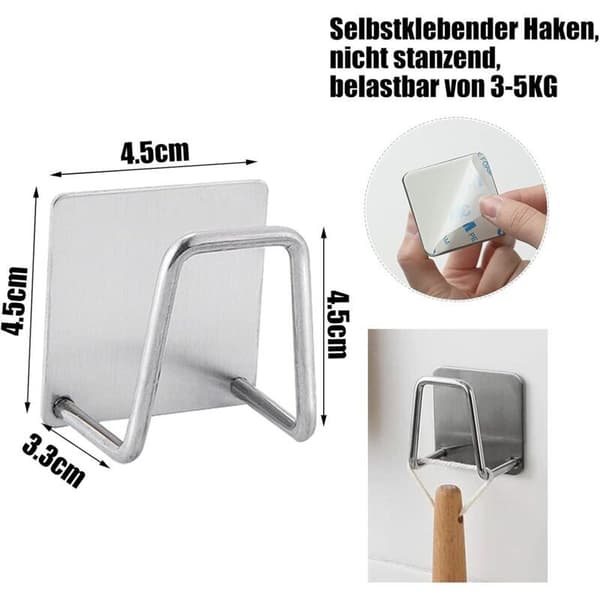 Selvklæbende opvaskebørsteholder, ingen boring, rustfri og vandtæt rustfrit ståltråd til vask (2 rum sølv)