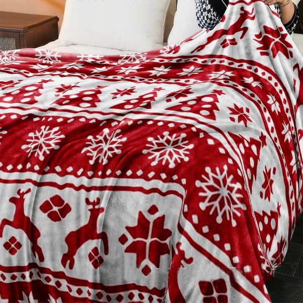 Julepynt Juleprintet Tæppe Sofatæppe Juletæppe Sofatæppe Julehjem Indendørs Udendørs Egnet Red Free Size