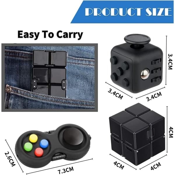 3-pak legetøjssæt til ultimativ stresslindring - Sensorisk legetøjssæt med Fidget Pad, Infinity Cube og Controller kontorgave til børn