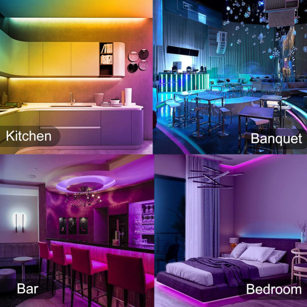 LED-lyskæde 15M, PSTAR Bluetooth LED-lyskæde RGB 24V med IR-fjernbetjening App-styret musiktilstand EU EU jeg