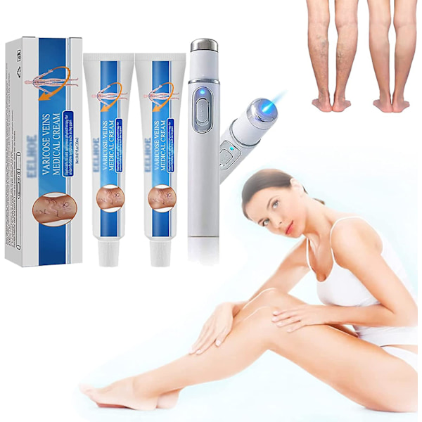 (Specialerbjudande) Veinshealth Åderbråck Blå Ljusterapi Set, behandling av åderbråck Blå Ljus Laser Behandlingspenna, åderbråckskräm 1pen x 2cream