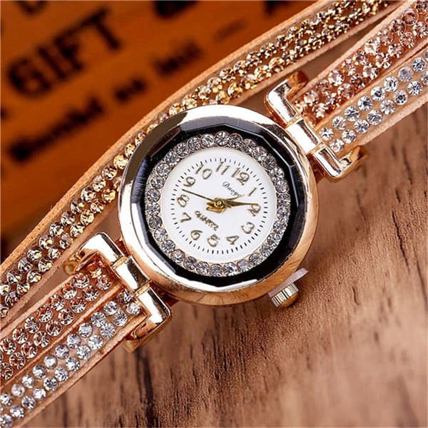 Quartz Klocka Strass Armbandsur BRUN brun brown