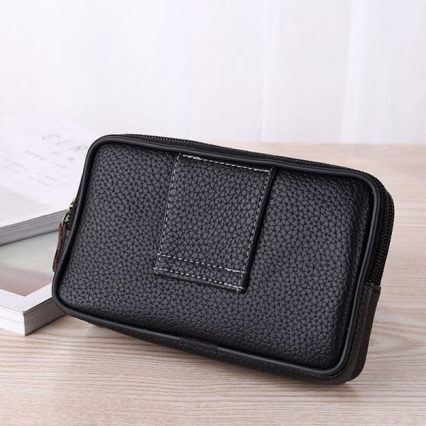 Herrar Midjeväska Fanny Pack Mobiltelefon PU Läder Plånbok Bältesväska Svart
