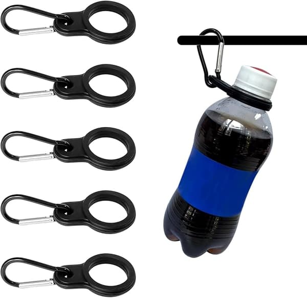 5-pack vattenflaskklämma, silikonvattenflaskspänne, vattenflaska snodd, bärbar vattenflaskringhållare med karbinhake, lämplig för resor