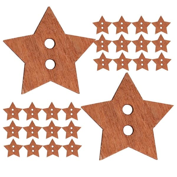 200 stk Træ Stjerneknapper Fem-Hullet Stjerneknapper Træ Syknapper til DIY