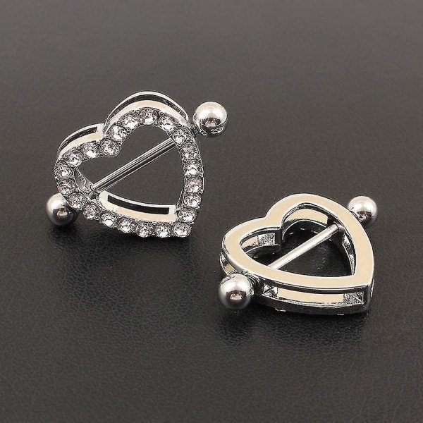 2 par hjerter nippelringer 316L rustfritt stål nippelpiercinger skive stang 14g dobbelt lag -GSL