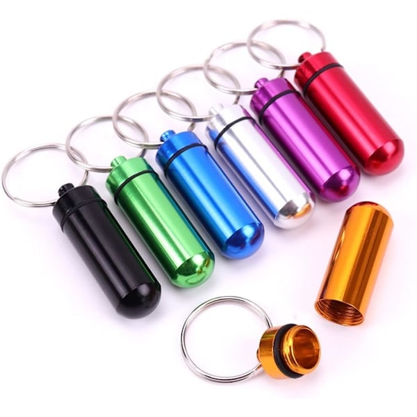 7 st Mini Pillerburkar i Aluminiumlegering, Vattentäta, 7 Färger på 7 Dagar, Pillerhållare, Nyckelring