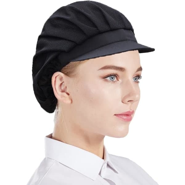 Sæt med 3 sorte kokkehatte med net, unisex køkkenhatte til