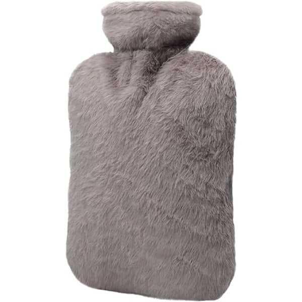 Varmtvannsflaske med trekk, 2L PVC varmtvannsbag for nakke, skuldersmerter og håndvarmer, menstruasjonssmerter, varm kompress og kuldeterapi (Grå)