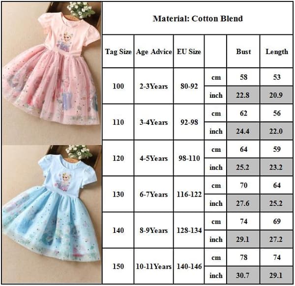 Fryst Elsa Prinsesse Tutu Kjole til Piger Festkostume Blå blue blue 110cm