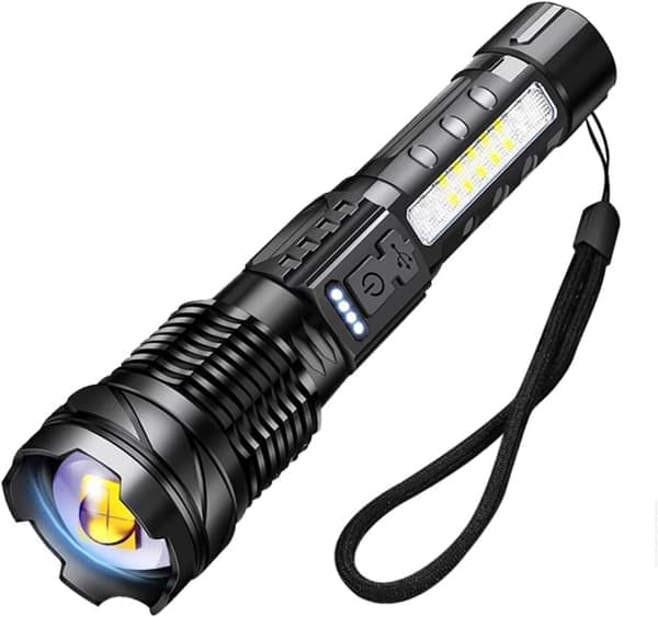 LED Flashlight 20000 Lumen, Rechargeable Emergency Light with 6 Light Modes & Clip for Camping/Emergencies