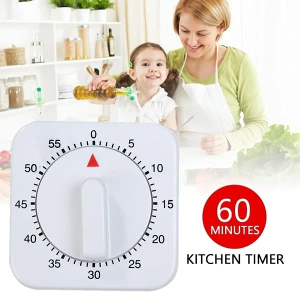 60 min Mekanisk Kökstimer Klocka Nedräkningstimer Bakningstimer Äggklocka Mekanisk Vit