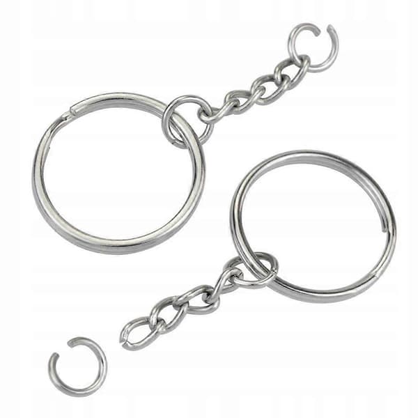 Nyckelringar med kedja 25 mm 100 st Bas Silverbas för hängen