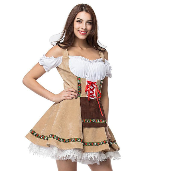 Traditionel Oktoberfest Kostume Parade Tavern Bartender Servitrice Outfit Cosplay Karneval Halloween Festlig Kjole Sort M