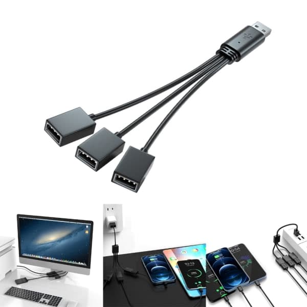 USB Splitter Hub for mobil strøm, bil, datamaskin USB hann til hunn ladekabel Datakabel forlengelsesadapter null - Venstrevinkel
